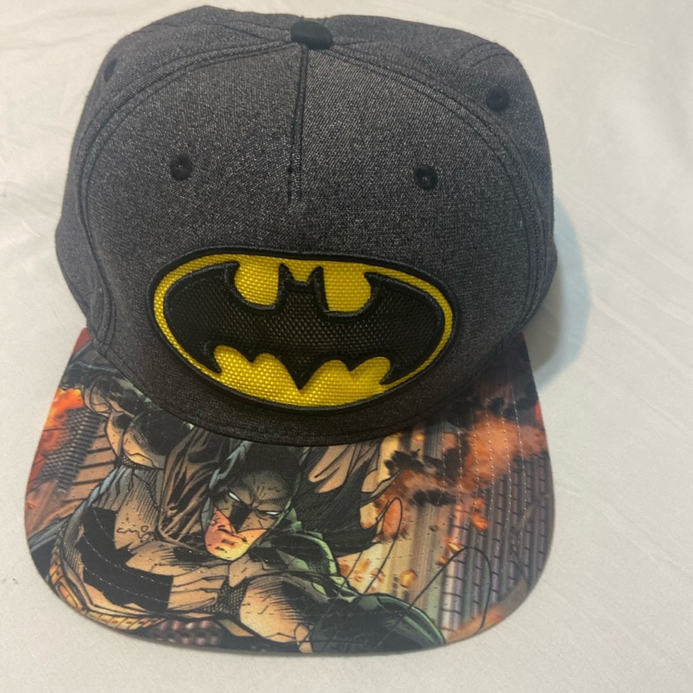 NWOT Batman DC Comics Adult Snapback Hat Cap Dark Gray w/Graphic & Bat Patch